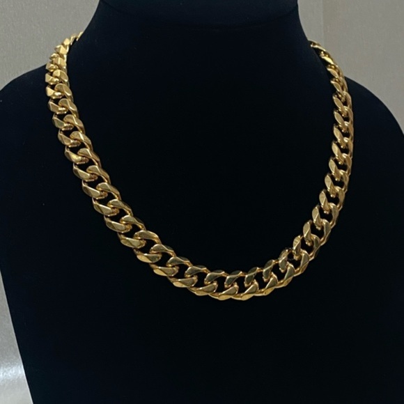 Miami Chain Link Gold Necklace - Stainless Steel - Picture 1 of 11